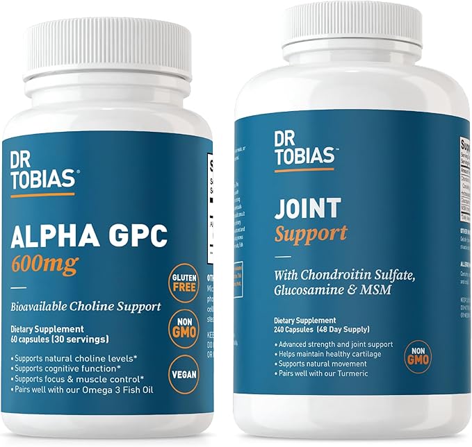 Dr. Tobias Alpha GPC & Joint Support Supplement - Support Cognitive Function & Joint Health with Bioavailable Choline Supplement & Premium Glucosamine, Chondroitin, and MSM, Non-GMO