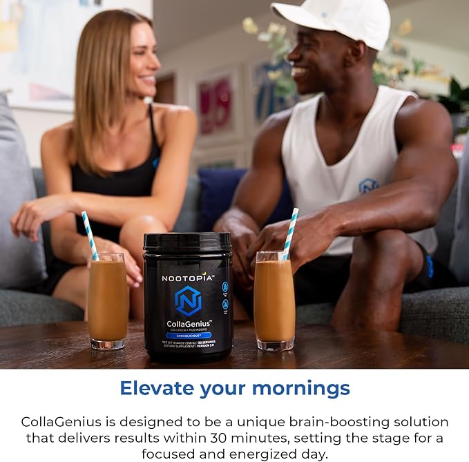 Collagenius v 2.0 - Blended Powder of 4 Mushrooms, Collagen & Superfoods - Brain Supplement Supports Focus, Memory, Hair, Skin - Salted Caramel 15 Servings