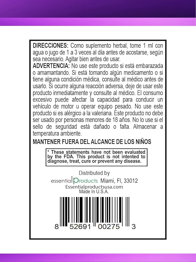 ELP ESSENTIAL Valerian Root Extract Drops | 2 fl oz | Sugar Free, Alcohol Free, Non- GMO Gluten Free Liquid