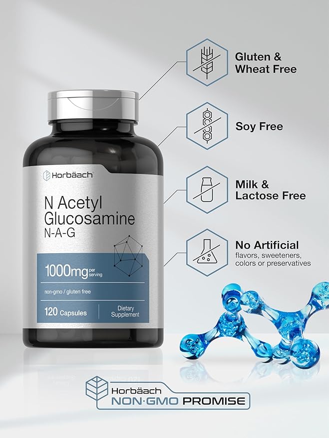 Horbaach N-Acetyl Glucosamine 1000 mg | 120 Capsules | N-A-G Supplement Pills | Non-GMO & Gluten Free