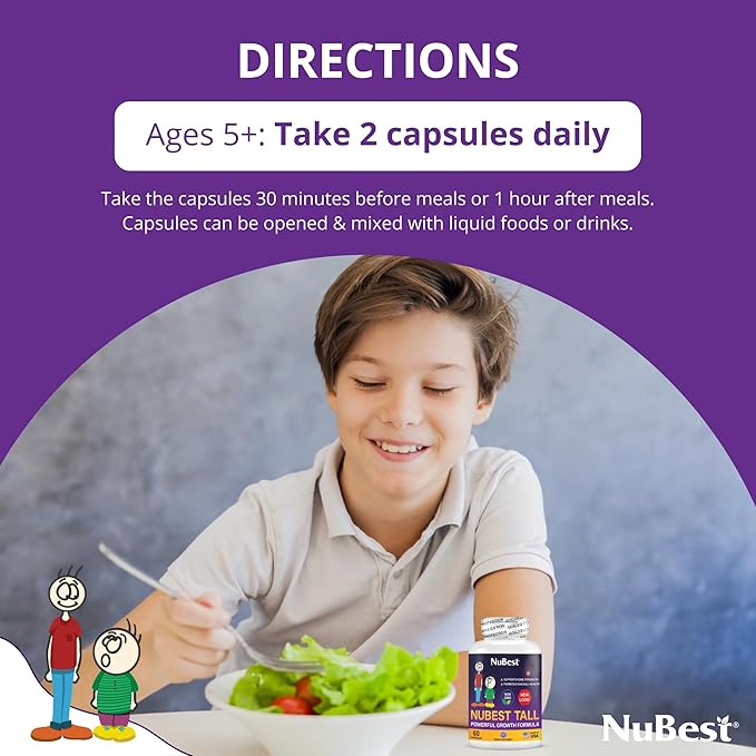 NuBest Tall - Calcium Supplement - Magnesium Supplement for Bones, Teeth - Support Bone Strength, Enhanced Immunity for Ages 5+ with Vitamin D3, Vitamin K2 and Blended Herbs - 60 Capsules