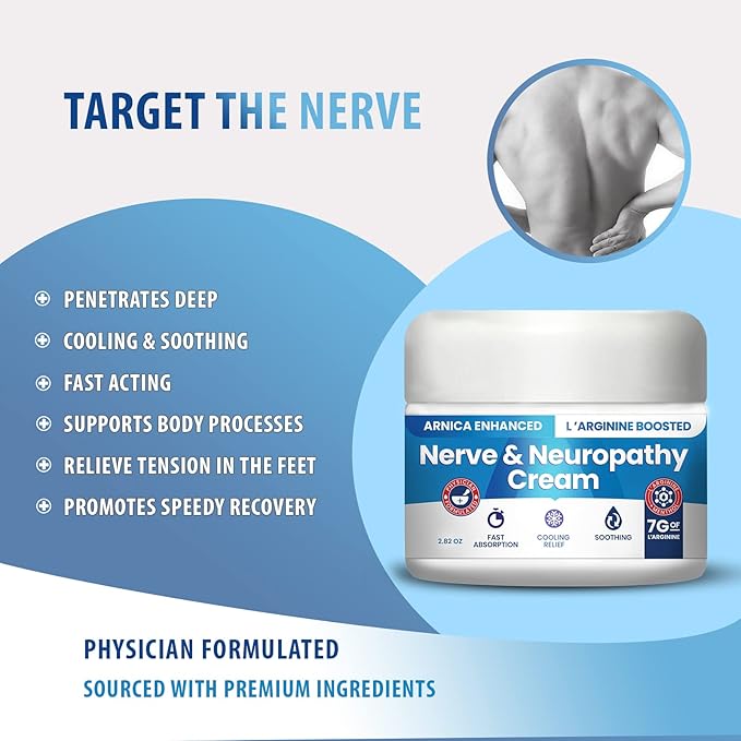 Neuropathy Cream Arnica Enhanced and L’Arginine Boosted Formula - Maximum Strength Relief for Foot, Hands, Legs, Toes Includes 7grams of L’Arginine; Vitamin B6, MSM, Arnica, Aloe -2.82oz