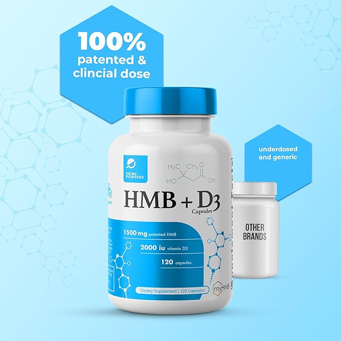 HMB and Vitamin D3 Supplement, 1,500mg Patented Formula with Clinical Dose, Preserve Lean Muscle with Ageless Performance, Beta-Hydroxy Beta-Methylbutyrate Capsules, 120 Count