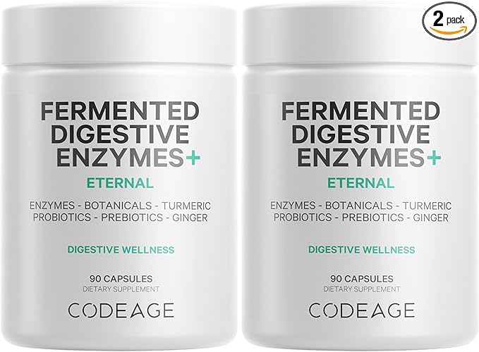 Codeage Fermented Digestive Enzymes Supplement 3-Month Supply - 14 Digestive Enzymes, Probiotics, Prebiotics, Fermented Botanicals, Plant-Based Multi Pancreatic Enzymes - 1 Capsule a Day - 2-Pack