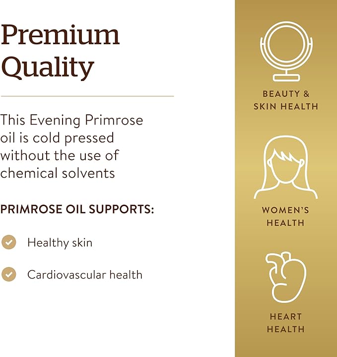 Solgar Evening Primrose Oil 500 mg, 180 Softgels - Promotes Healthy Skin & Cardiovascular Health - Nutritional Support for Women - Gluten Free, Dairy Free - 180 Servings