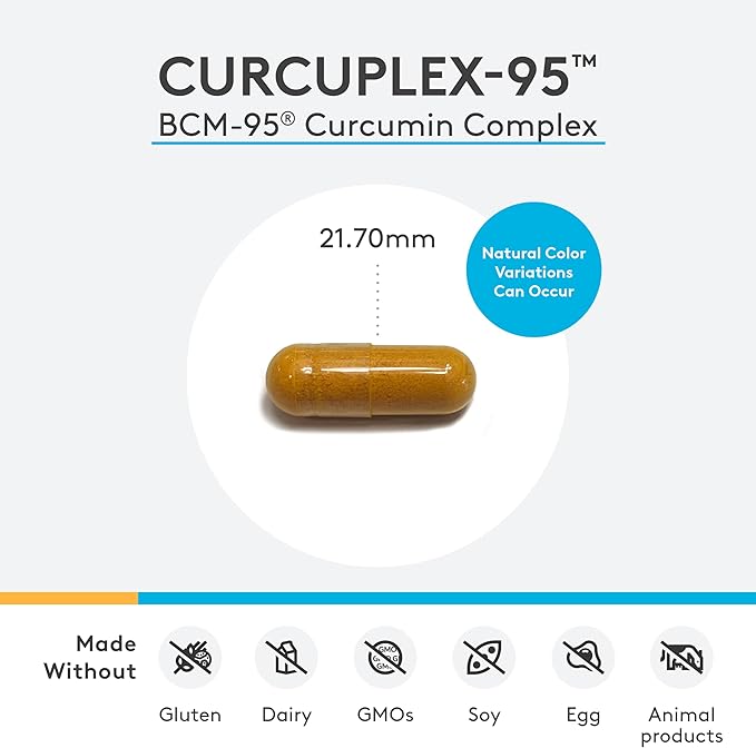 XYMOGEN CurcuPlex-95 - Turmeric Curcumin Supplements with Enhanced Bioavailability - Daily Brain Support Supplement (60 Vegan Turmeric Capsules)