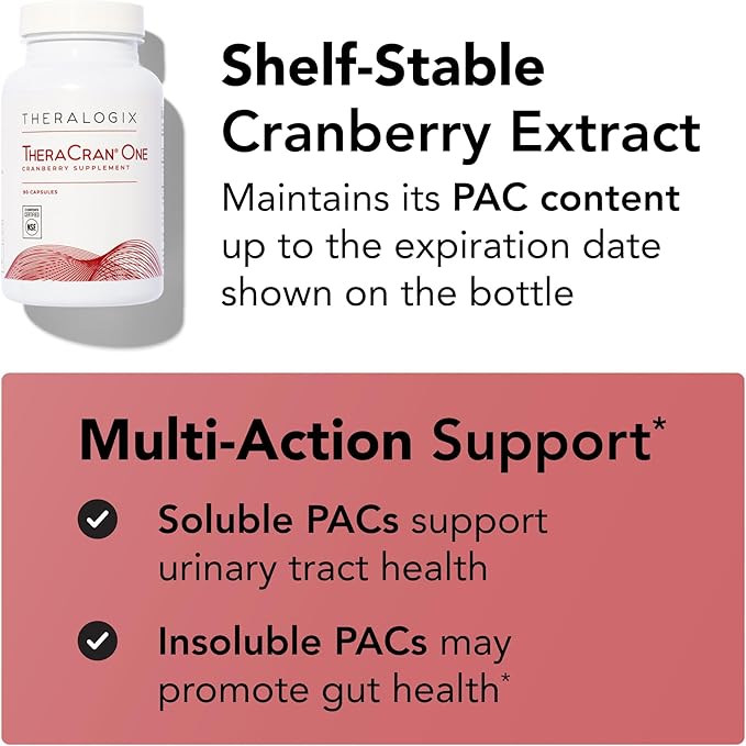 Theralogix TheraCran One Cranberry Capsules - 180-Day Supply - Cranberry Supplement for Men & Women - Cranberry Pills to Support Urinary Tract Health* - 36mg PACs per Capsule - NSF Certified, 180 Coun