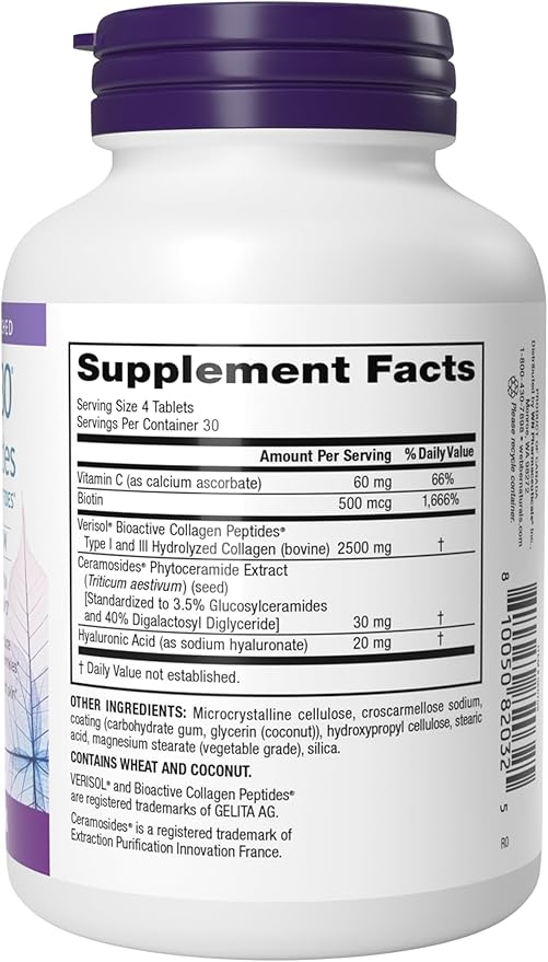 Webber Naturals Collagen30 with Ceramides, Bioactive Collagen Peptides, 120 Tablets, Hydrating Glow, Helps Improve Skin Hydration, Elasticity & Smoothness, Non GMO, Dairy & Gluten Free