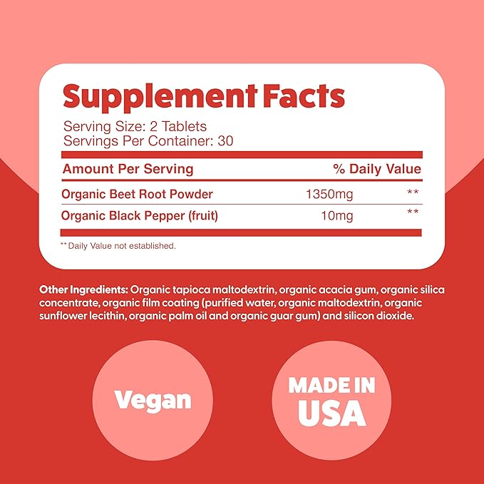 Feel Great Vitamins Organic Beet Root Powder Supplements (Tablets) | Beets Nitric Oxide Supplement | Red Beet Powder Support Healthy Circulation with Natural Nitrates for Natural Energy*