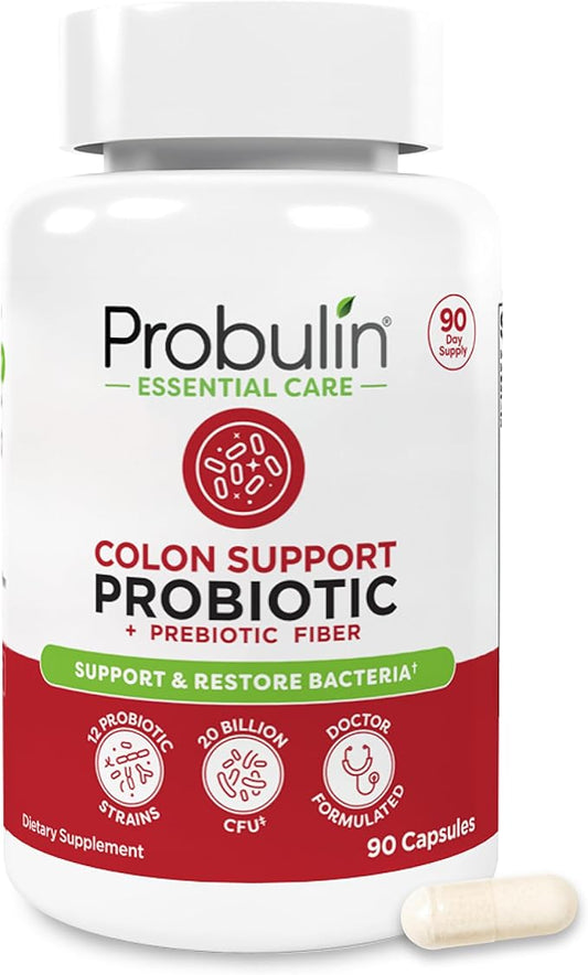 Probulin Colon Support Probiotic Supplement, Daily Gut, Digestive, and Immune Health Probiotics Capsules for Men and Women, 20 Billion CFU, Vegan, 90 Count Bottle