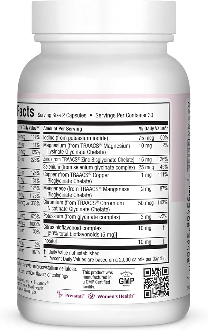 Maxi-Health Small Prenatal Capsules with Methyl Folate - Minerals, Gentle Iron, Vitamins - Kosher, 60 Count