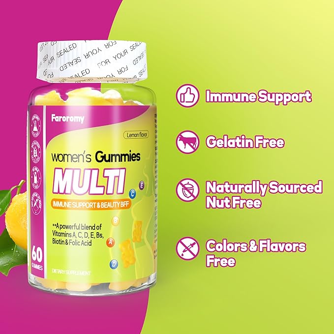 Multivitamin for Women Gummies Lemon Flavored Vitamins Daily Multivitamin with Vitamins A, C, D, E, B6 and B12, 30 Day Supply, 60 Count