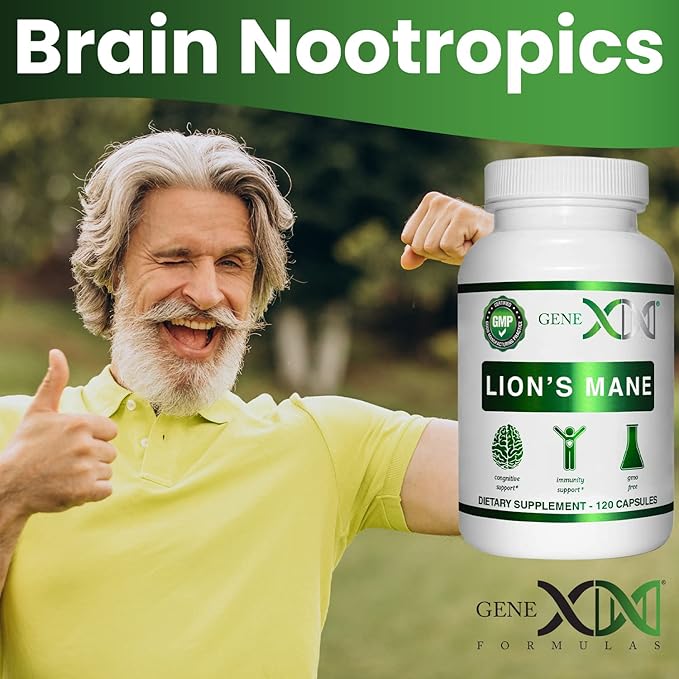 Genex Formulas Lions Mane Supplement with 100% Lions Mane Extract - Nootropics Brain Support Supplement 1000mg/serving - (120 Capsules)