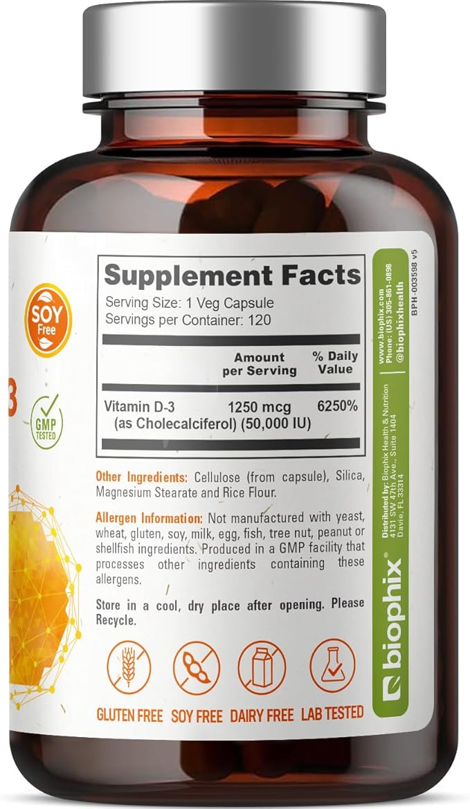 biophix Vitamin D-3 10000 IU 120 Softgels - High-Potency in Extra Virgin Olive Oil Non-GMO Soy-Free Supports Strong Bones Immune Health
