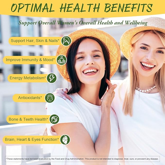 (2 Packs) Sugar Free Multivitamin Gummies for Women 14+ w/Iron, Inositol, Folate, Biotin, Womens Daily Multivitamin Gummy w/Vitamin A, D, C, B, Support Hair, Skin, Energy, Immune, Lemon Flavor