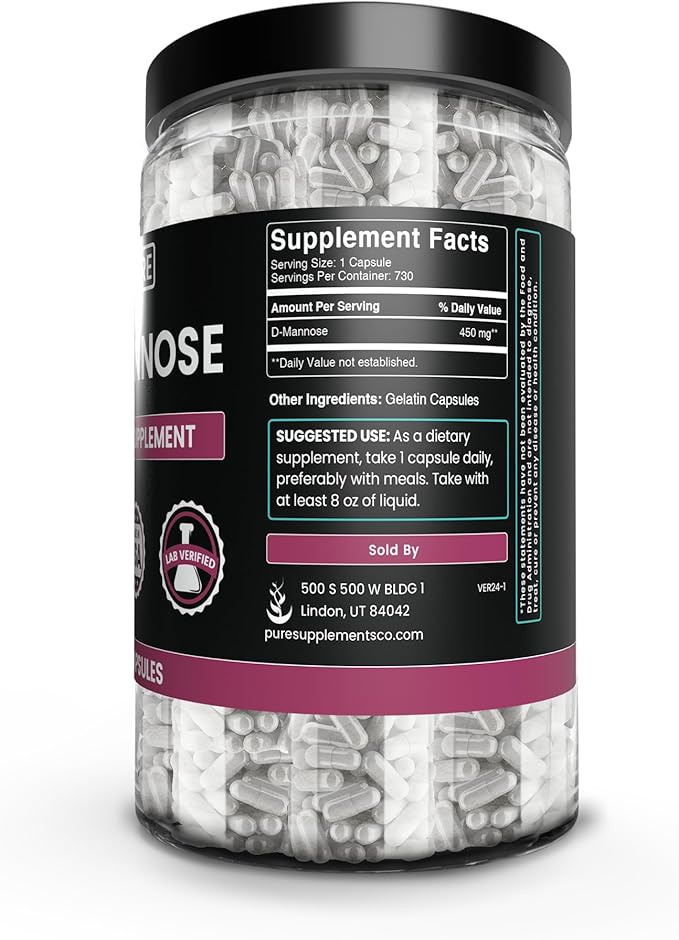 PURE ORIGINAL INGREDIENTS D-Mannose (730 Capsules) No Magnesium Or Rice Fillers, Always Pure, Lab Verified