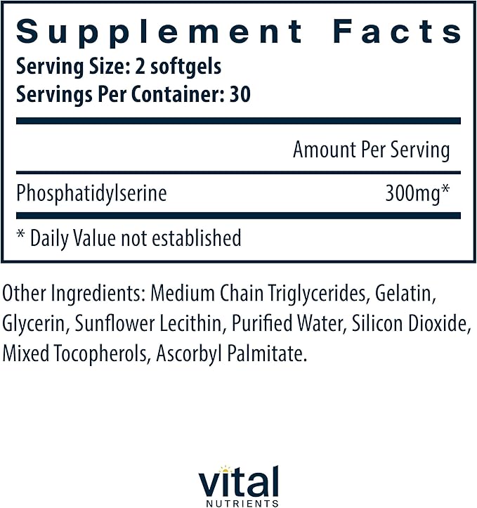 Vital Nutrients Phosphatidylserine | 150mg Phosphatidylserine Supplement | Powerful Nootropic for Attention, Memory, and Mental Focus Support* | Gluten, Dairy, Soy Free | Non-GMO | 60 Softgels