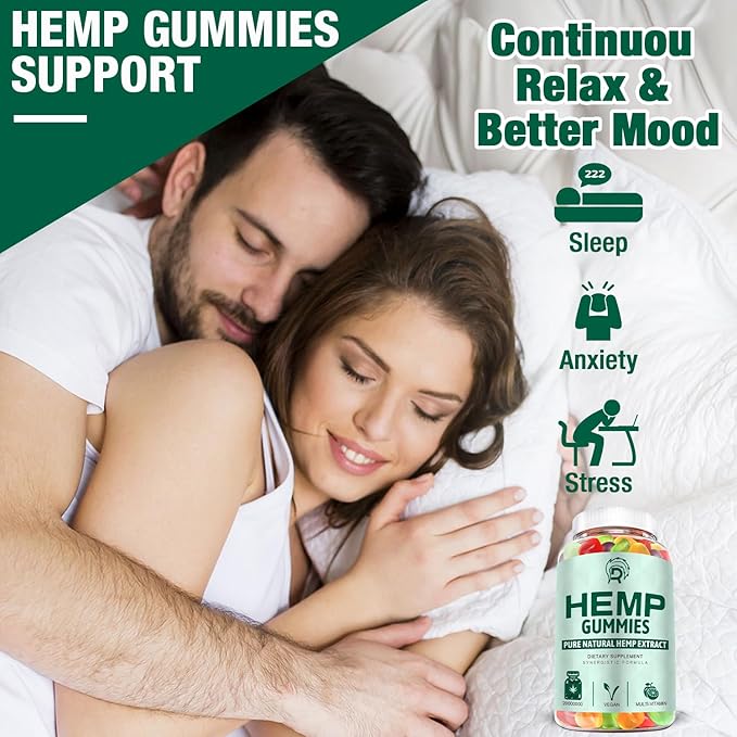 3 Pack Hemp Gummies Extra Strength Organic High Potency Hemp Supplement Gummy with Premium Hemp Oil Extract, Low Sugar Big Edible Gummy