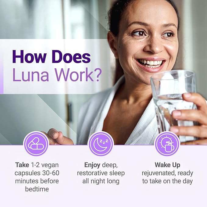 Luna Sleep Aid - Non-Habit Forming Natural Sleeping Pills for Adults with Naturally Sourced Ingredients - Valerian Root, Melatonin, Chamomile, Lemon Balm, and More - 120 Vegan Capsules