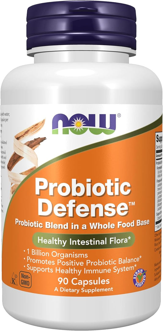 NOW Foods Supplements, Probiotic Defense, Probiotic Blend in a Whole Food Base with 1 Billion Organisms, 90 Veg Capsules