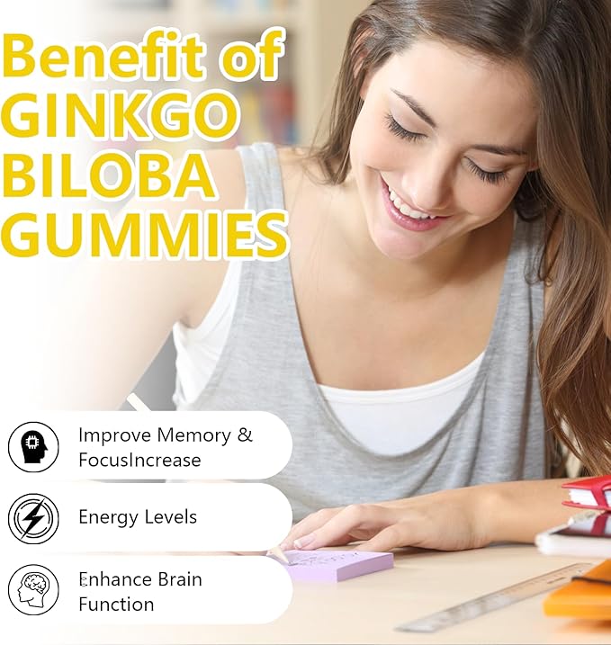 1 Pack 2000mg Ginkgo Biloba Gummies - Ginkgo Biloba Supplements for Brain Health Support, Improve Mood and Focus, Energy, Adult, Vegen, Non-GMO, Strawberry Flavor, 60 Count