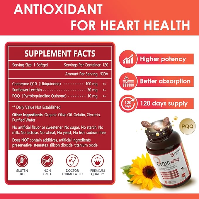 NATURE TARGET CoQ10-100mg-Softgels with 10mg PQQ - High Absorption Coenzyme-Q10 with Organic-Olive-Oil - Antioxidant for Heart & Brain Health, Cellular-Energy-Production, 120 Servings
