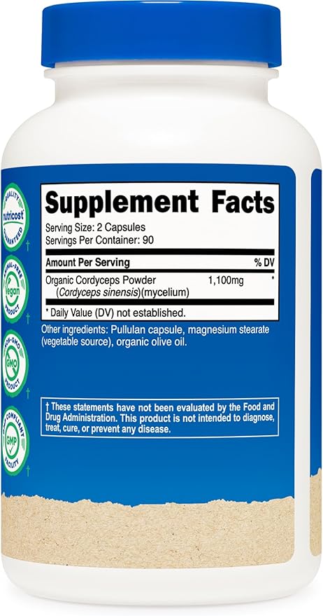 Nutricost Cordyceps Mushroom Capsules 1100mg, 90 Serv - CCOF Certified Made with Organic, Gluten Free, 550mg Per Capsule (180 Capsules)