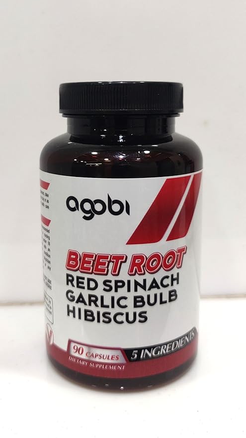 agobi 5in1 Beet Root Capsules - Added with Red Spinach, Organic Garlic Bulb, Hibiscus & Black Pepper - Support for Energy Production, Immune System & Digestive Health - 90 Vegan Capsules