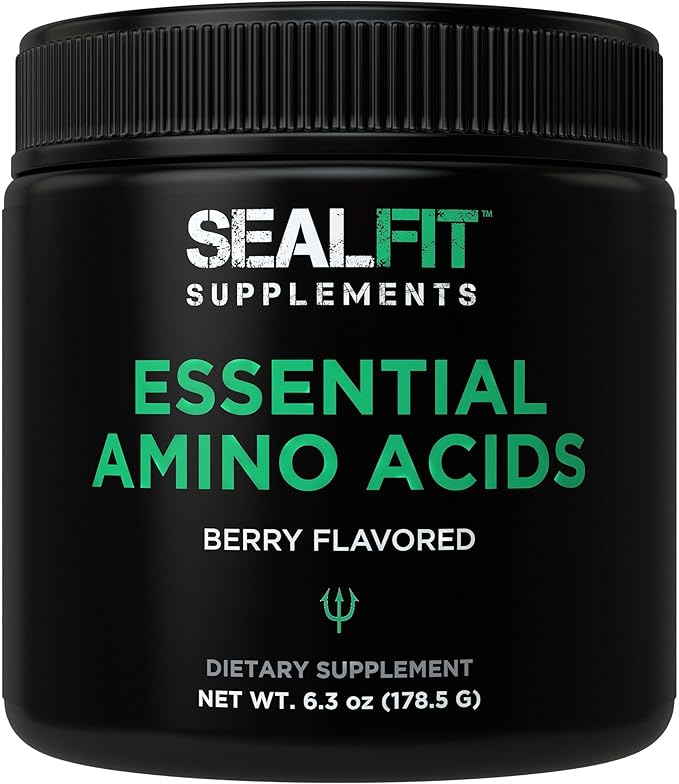 SEALFIT Essential Amino Acids Pre + During + Post Workout Powder. EAA + BCAA Aminos Supplement for Energy, Muscle Growth, and Recovery. EAAs and BCAAs Preworkout for Men & Women. Perfect Berry Flavor
