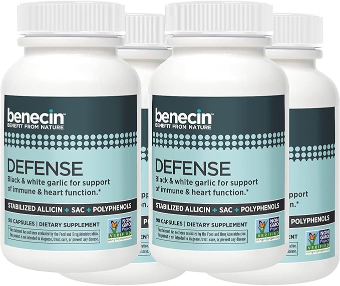 Benecin Defense 1500 mcg Stabilized Allicin per Capsule | Plus high Amounts of SAC & Polyphenols from Black Garlic | Powerful Support of Immune & Heart Function Vegetarian Caps (360)