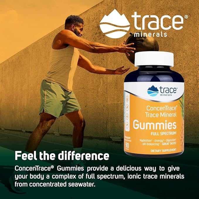 Trace Minerals | ConcenTrace Chewable Gummies Full Spectrum | Provide Potent Energy, Metabolic & Mood Support | Healthy Joints Bones and Teeth | Natural Pineapple | 90 ct