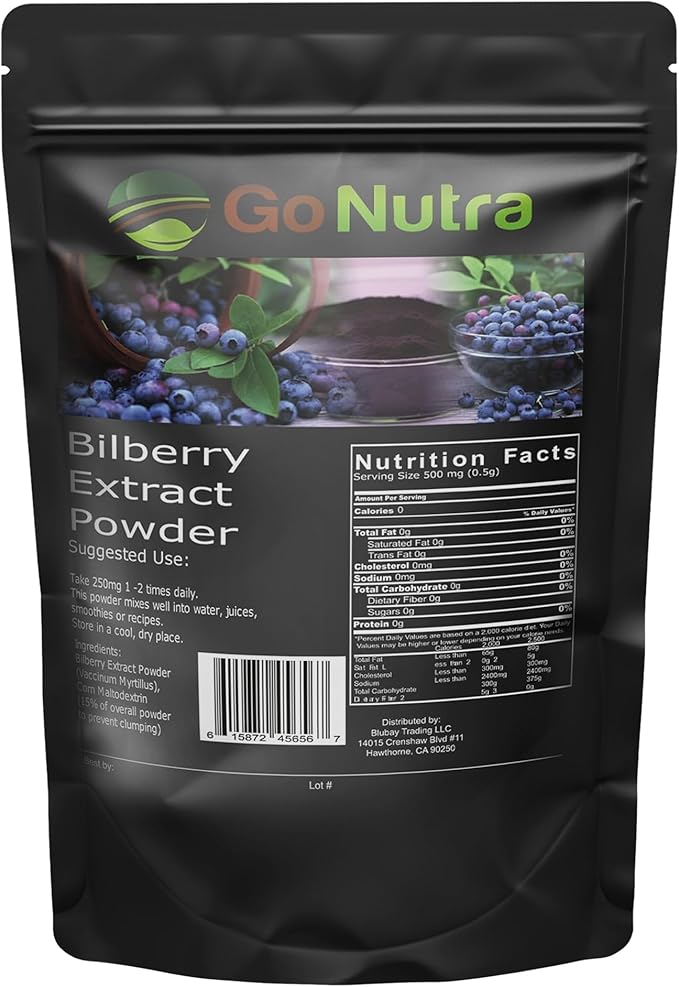 Go Nutra Bilberry Extract Powder European Bilberry 10:1 Strength Bilberry Powder 1 lb