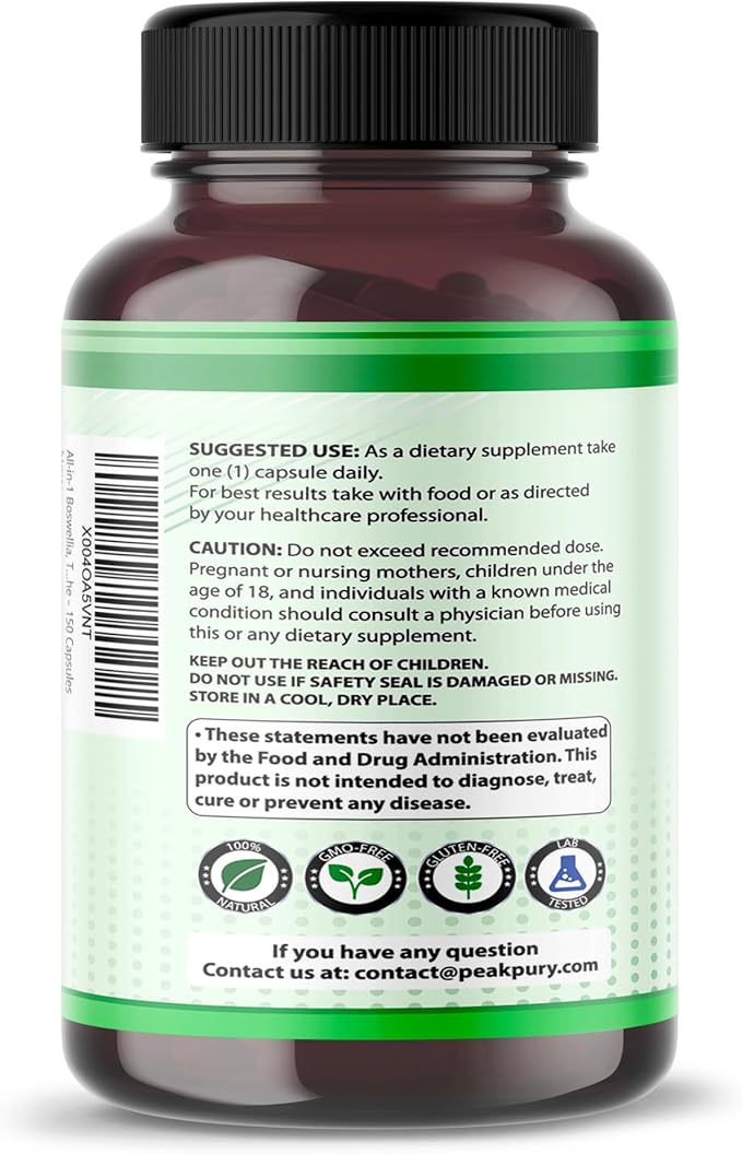 All-in-1 Boswellia, Turmeric, White Willow & Ginger Supplement – Supports Joint Comfort, Flexibility & Digestive Wellness – Made in The USA – 150 Capsules