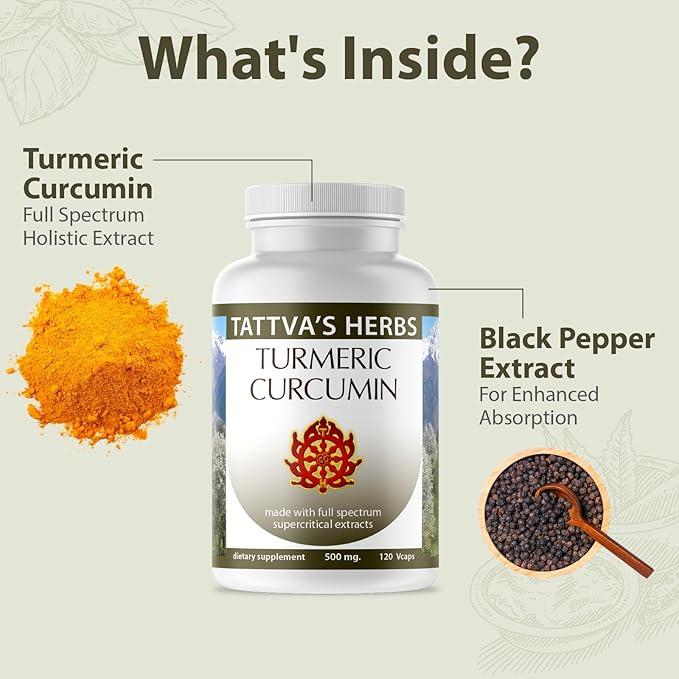Tattva's Herbs Turmeric Curcumin with Black Pepper Supplement, Turmeric Capsules, Antioxidant Support, 2 Pack, 240 Count from