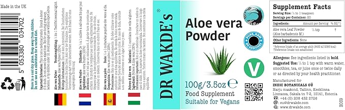 DR WAKDE'S Aloe Vera Leaf Powder - 100g (3.5oz) | Pure, Raw & Dried Powder | Ayurvedic Herb | Vegan | Nothing Added, Nothing Removed | Same Day Dispatch (100g)