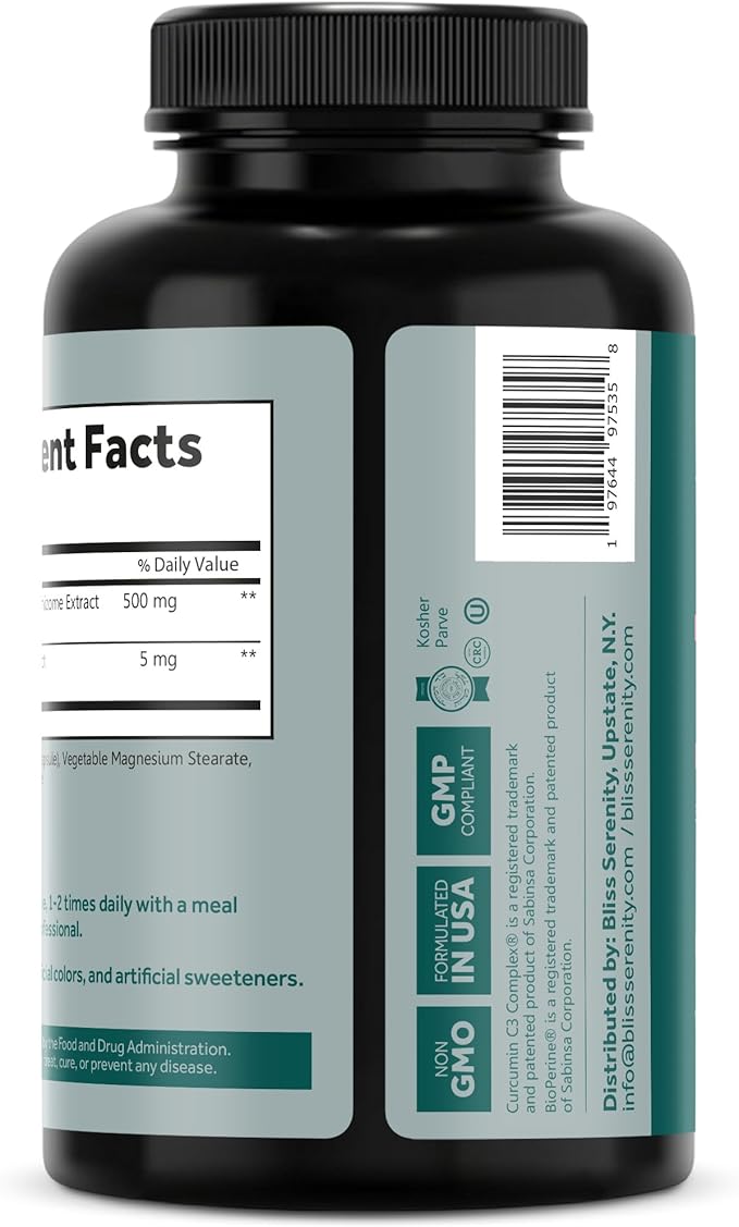 Turmeric Curcumin C3 Complex 500 mg, Enhanced with Black Pepper for Better Absorption; Kosher Certified, Non-GMO and Gluten Free - Standardized 95% Curcuminoids - 120 VegCaps