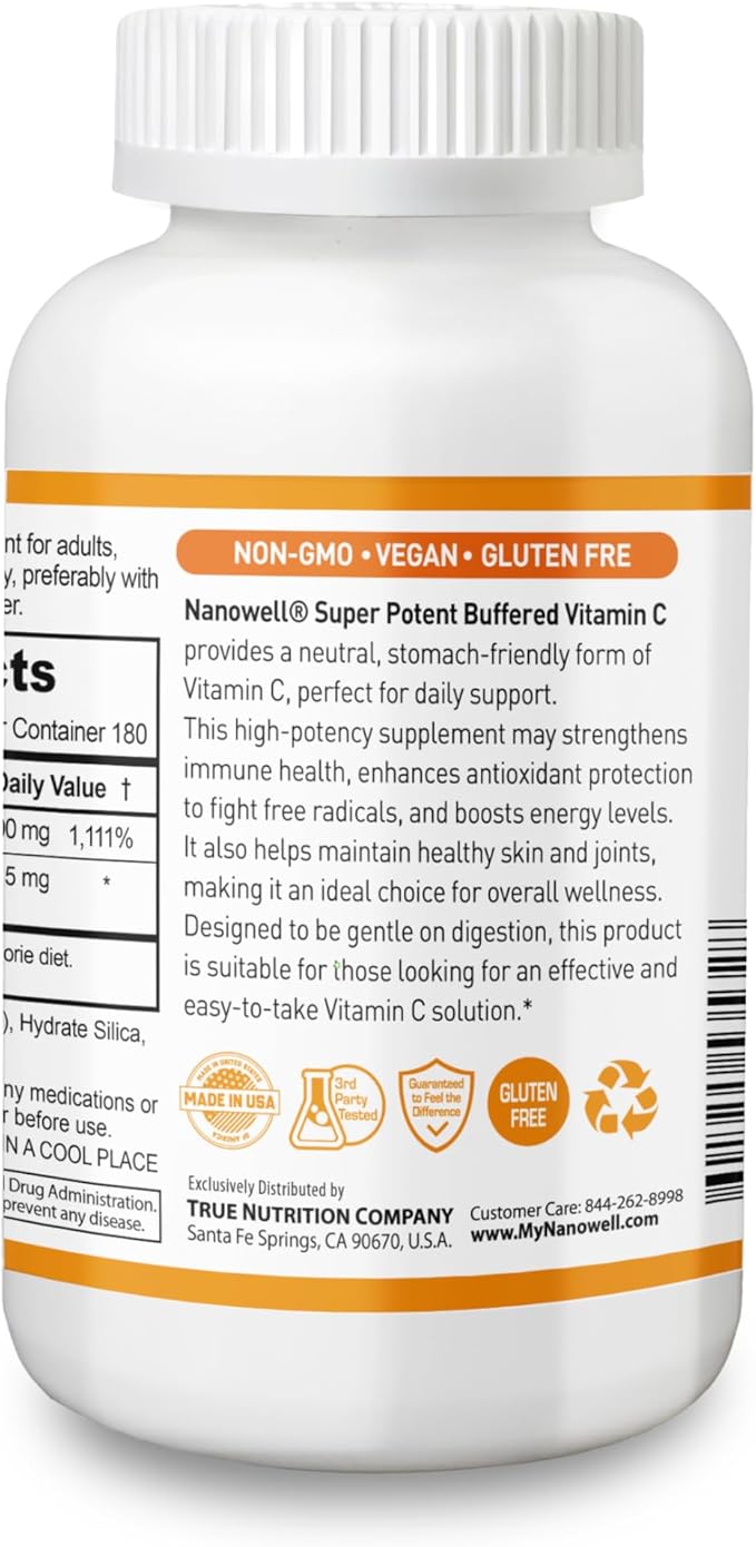 Super Potent Buffered Vitamin C 1000 mg with Bioflavonoid Complex - Antioxidant & Immune Support - Healthy Skin & Joints - Gluten Free - 180 Servings