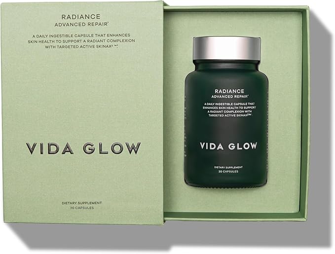 Vida Glow Radiance Supplement Capsules - Anti Aging Supplement - Targeting Dark Spots, Uneven Skin Tone, Redness Relief - Promotes Glowing Skin | 30 Servings