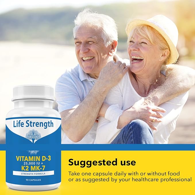 Vitamin K2 (MK7) + D3 25,000IU Supplement - Extra Strength, Non GMO, Easy to Swallow, No Fillers - Supports Immune & Bone Health