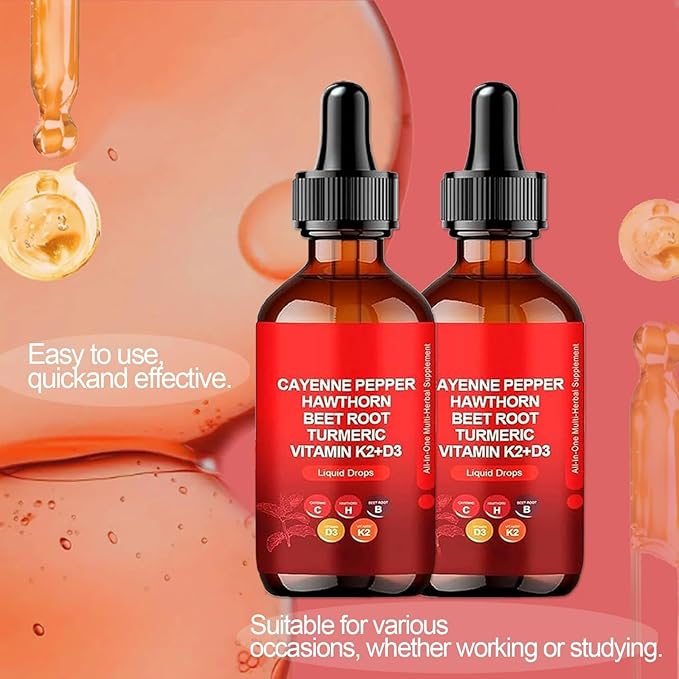 2pcs Cay enne Pepper Drops, Natural Cay en ne Pepper Liquid Drops,Ca Yen ne Pepper Extract,60ml (2)