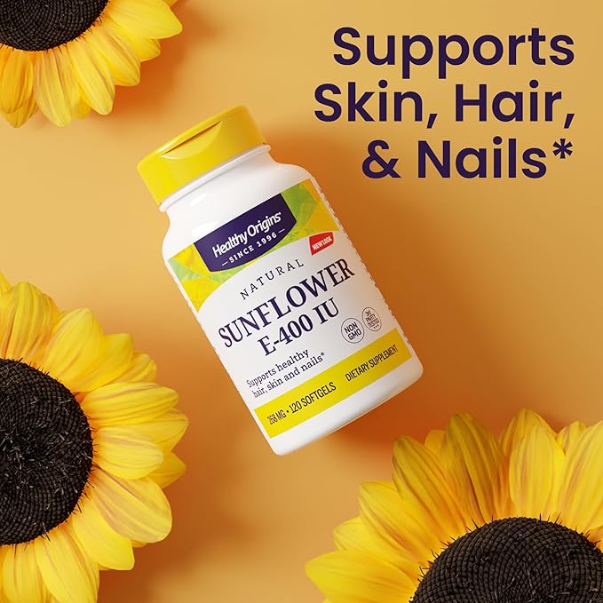 Healthy Origins Sunflower Vitamin E-400 IU (Non-GMO, Gluten Free, Soy Free, Hair Support, Nail Support, Skin Support, Cardiovascular Support), 120 Softgels