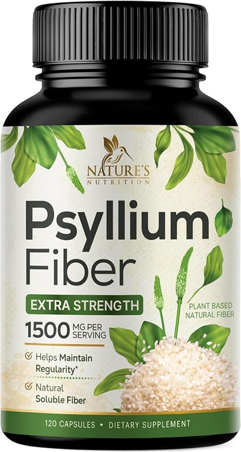 Psyllium Husk Fiber Supplement 1500mg, Natural Daily Soluble & Insoluble Fiber Pills, Psyllium Husk Powder Capsules Supports Digestion Colon Health & Regularity, Plant Based Supplement - 120 Capsules