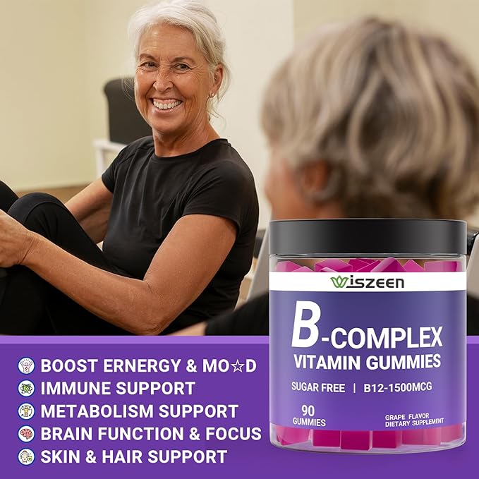Sugar Free Vitamin B Complex Gummies with Vitamin C, Methylated B Complex Vitamins for Women, Men & Adults - B12, B1, B2, B3, B5, B6, B7, B9 - Vitamin B Complex Supplement for Energy Immune Support