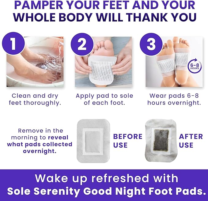 Zeolite Good Night Foot Pads with Magnesium Glycinate, Ashwagandha, Valerian Root, Lavender by Sole Serenity (2 Pack, Calm Sleep)