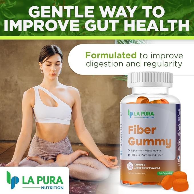 LaPura Prebiotic Chicory Root Fiber Gummy 5g, 60 Gummies - Supports Digestive Health, Prebiotic Plant-Based Fiber Blend - Orange & Mixed Berry Flavor - Non-GMO, Gluten-Free, Made in USA