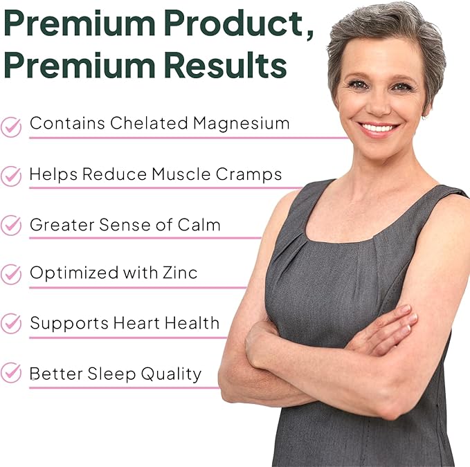 Pure Magnesium Glycinate with Zinc - Maximum Strength Chelated Magnesium Supplement for Women and Men for Muscle Cramps and Sleep Support - 3 Bottles