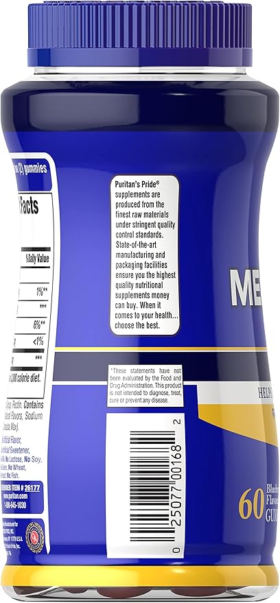 Puritan's Pride Melatonin Gummies 10mg Gummies for Men and Women, Dietary Supplement for Sound, Restful, and Longer Sleep Support Supplement, 60 Blueberry Flavored Gummies