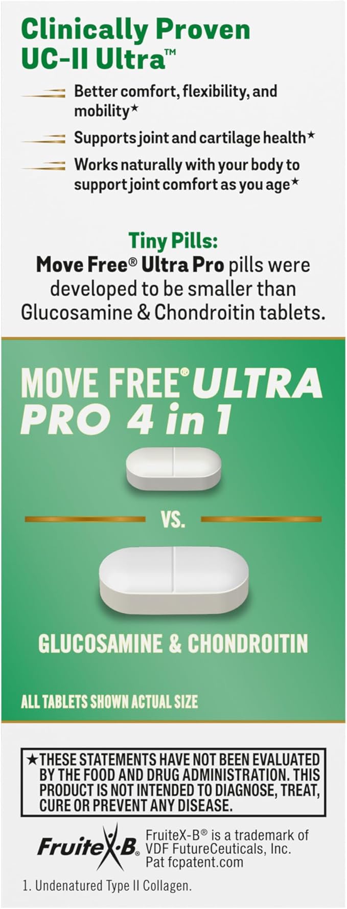 Move Free Ultra Pro with Quadruple Action Joint Support - Type 2 Collagen MSM Calcium Fructoborate & Manganese - Supports Joint Cartiliage Bone Connective Tissue, 120 Tablets (30 servings)
