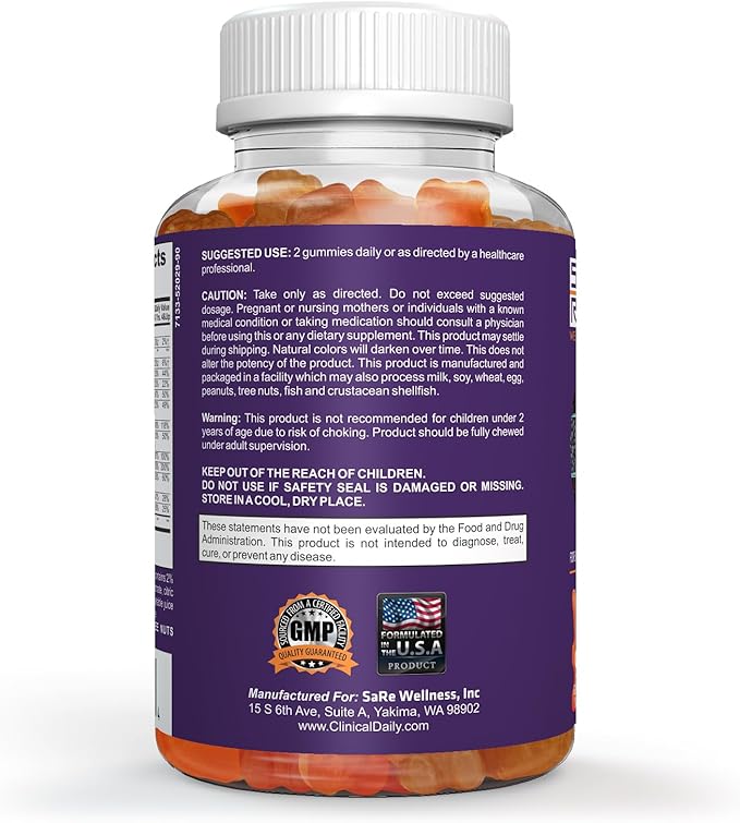 Clinical Daily Complete Kids Multivitamin Daily Gummy Supplement for Brain, Vision, Bone and Immune Health. Vitamins A, C, E,D,B6,B12, Folate, Biotin, Essential Minerals. 90 Gluten Free Yummy Gummies