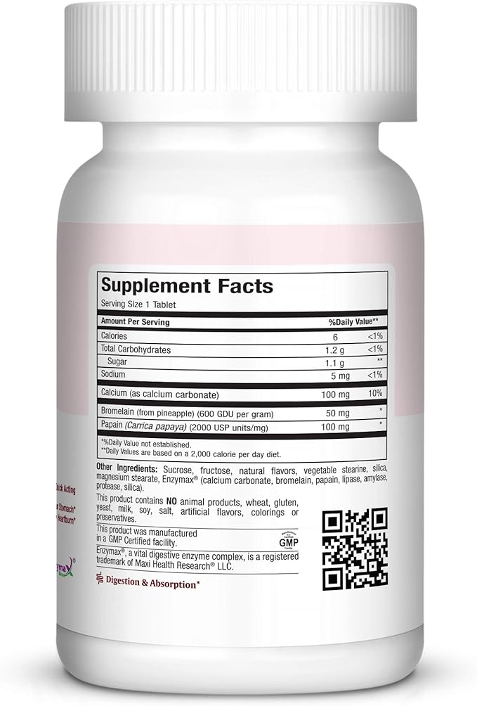 Maxi Health Chewable Digest - Natural Digestive Enzymes with Bromelain and Calcium- Quick-Acting - 90 Chewables - Kosher - Supports Healthy Digestion and Joint Comfort for Men & Women
